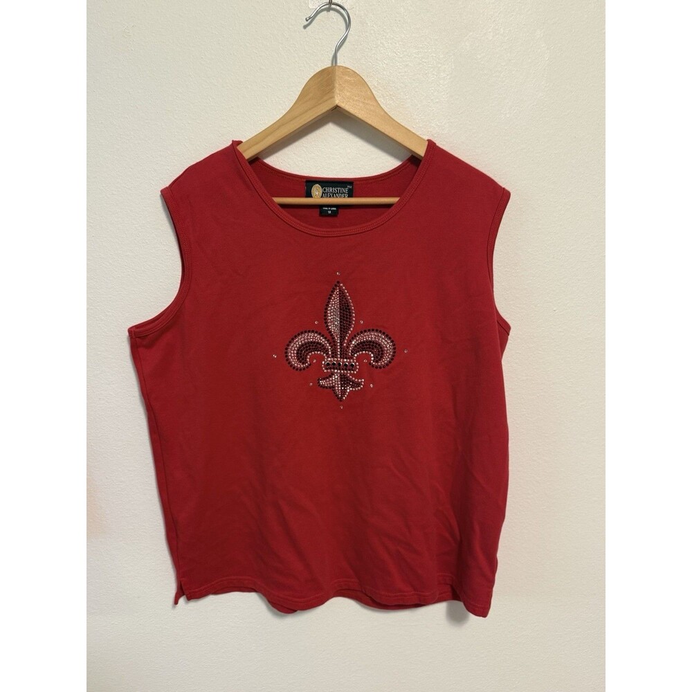 Christine Alexander Red Rhinestone Embellished Blouses Y2K Vintage Style Size XL - Picture 7 of 16